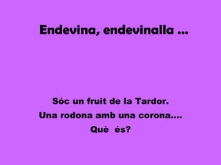 Endevina, endevinalla … Sóc un fruit de la Tardor. Una rodona amb una corona…. Què  és? 
