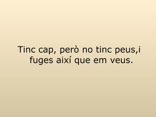 Tinc cap, però no tinc peus,i fuges així que em veus. 