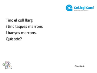 Tinc el coll llarg
i tinc taques marrons
i banyes marrons.
Què sóc?

Claudia A.

 