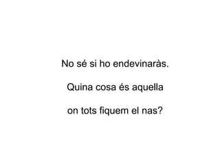 No sé si ho endevinaràs.
Quina cosa és aquella
on tots fiquem el nas?
 