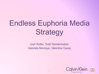 Endless Euphoria Media
Strategy
Josh Kotler, Todd Gerstenhaber,
Gabriela Montoya, Valentine Casey
1
 