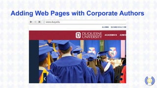 Adding Web Pages with Corporate Authors
 