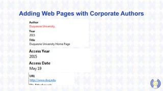 Adding Web Pages with Corporate Authors
 