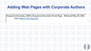 Adding Web Pages with Corporate Authors
 