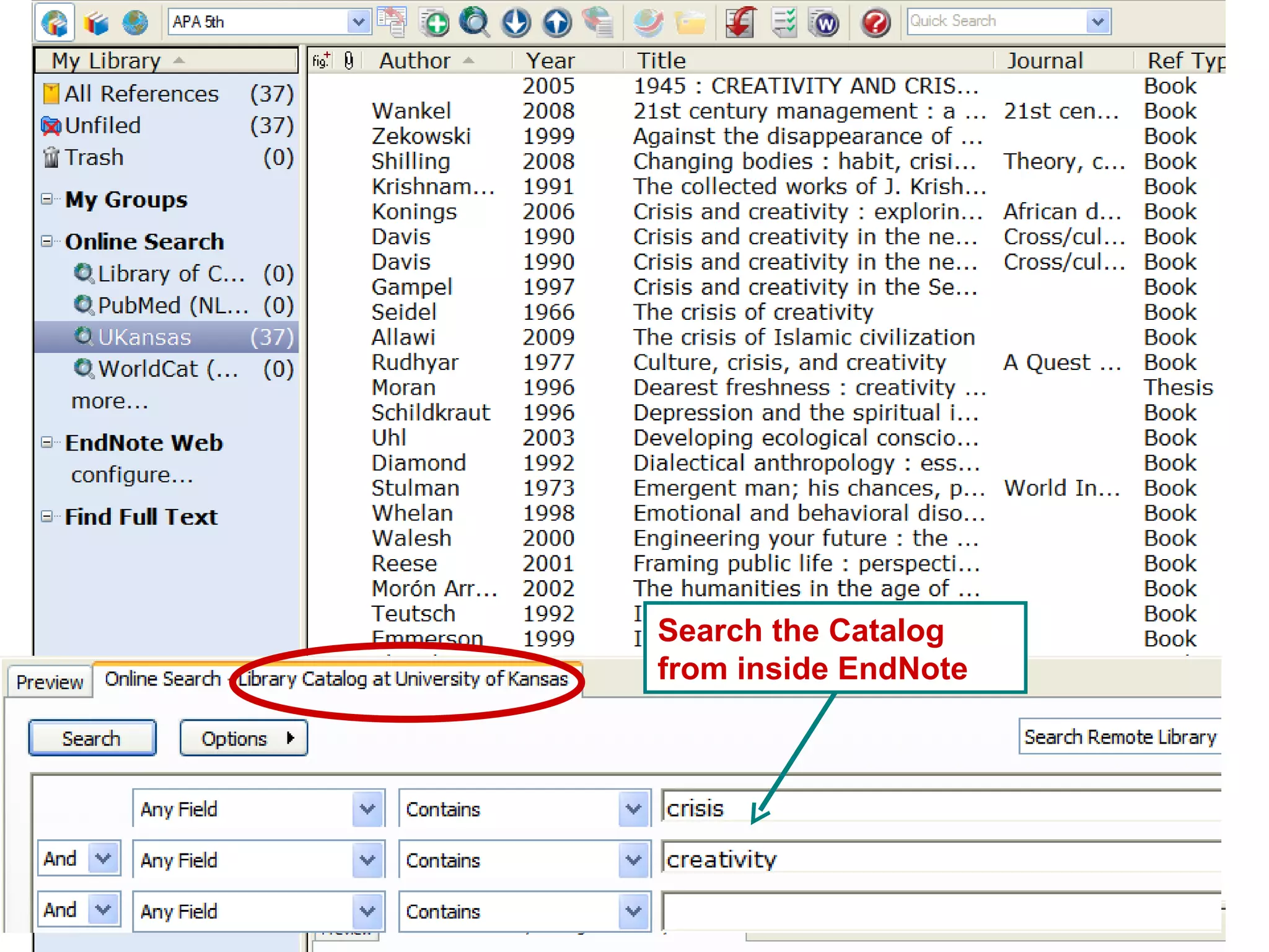 Search the Catalog from inside EndNote 