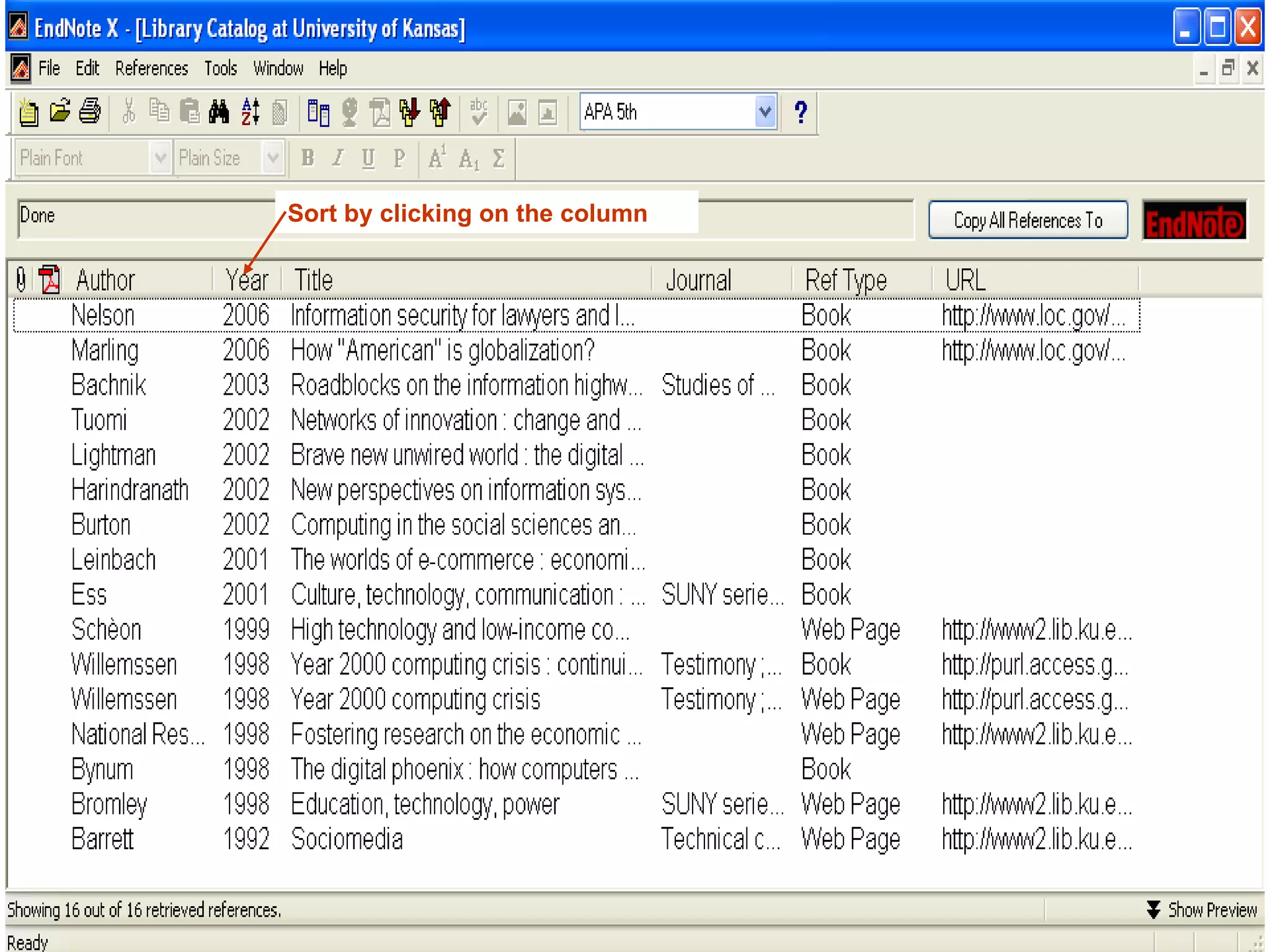 Sort by clicking on the column  
