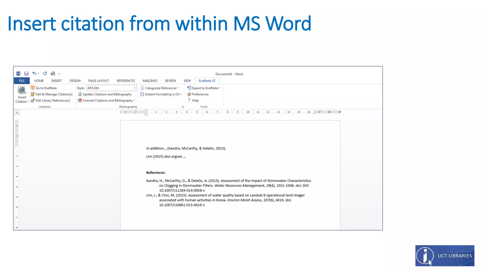 Insert citation from within MS Word
 