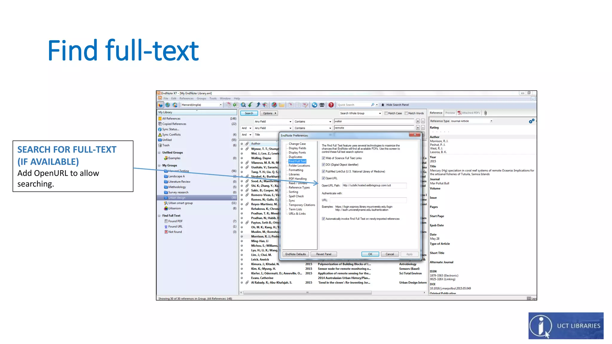 Find full-text
SEARCH FOR FULL-TEXT
(IF AVAILABLE)
Add OpenURL to allow
searching.
 