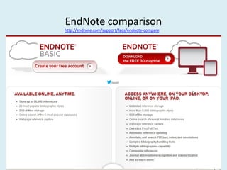 EndNote comparison
http://endnote.com/support/faqs/endnote-compare
 