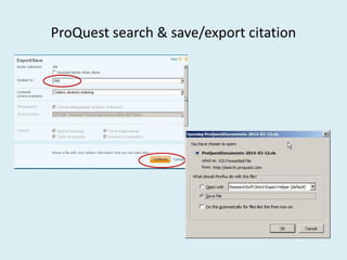 ProQuest search & save/export citation
 