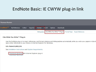 EndNote Basic: IE CWYW plug-in link
 