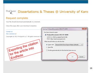 28
NOTE: If you have downloaded EndNote to one computer
and want to download it to another computer you will get the
following message (text in red) when on the next computer. Select
“Your Account” from the top right of the screen where you get the
message.
Follow the directions on the “Your Account” screen and download
your next copy of EndNote. You can download EndNote this way
wherever you need to work.
 