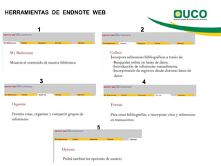 HERRAMIENTAS DE ENDNOTE WEB


        1                     2




         3                    4




                        5
 