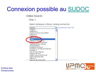 Connexion possible au SUDOC




EndNote Web
Orthophonistes
 