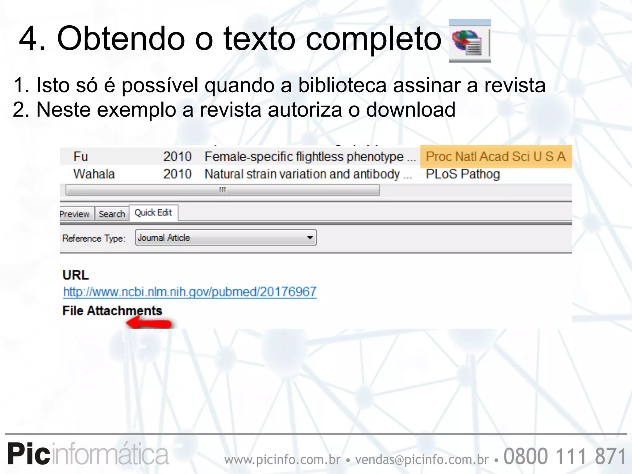 4. Obtendo o texto completo
1. Isto só é possível quando a biblioteca assinar a revista
2. Neste exemplo a revista autoriza o download
 