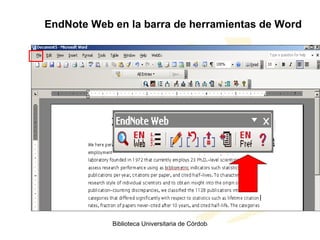 EndNote Web en la barra de herramientas de Word 