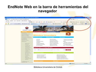 EndNote Web en la barra de herramientas del navegador  