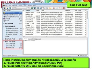Find Full Text




ผลของการค้นหาเอกสารฉบับเต็ม จะแสดงออกเป็น 2 รูปแบบ คือ
1. Found PDF พบไฟล์เอกสารฉบับเต็มรูปแบบ PDF
2. Found URL พบ URL Link ของเอกสารต้นฉบับนั้น
 