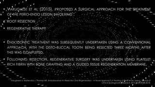 •
•
•
•
•
Varughese V, Mahendra J, Thomas AR, Ambalavanan N. Resection and Regeneration - A Novel Approach in Treating a Perio-endo Lesion. Journal of
Clinical & Diagnostic Research 2015; 9(3):ZD08-ZD10.