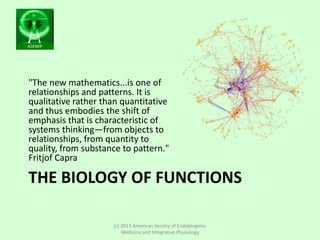 ASEMIP
THE BIOLOGY OF FUNCTIONS
"The new mathematics...is one of
relationships and patterns. It is
qualitative rather than...