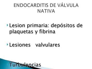  Lesion
       primaria: depósitos de
 plaquetas y fibrina

 Lesiones   valvulares


 Turbulencias
 
