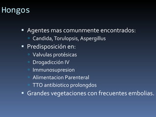 Hongos <ul><li>Agentes mas comunmente encontrados: </li></ul><ul><ul><li>Candida, Torulopsis, Aspergillus </li></ul></ul><...