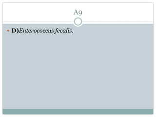 A9
 D)Enterococcus fecalis.
 