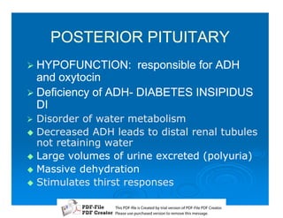 POSTERIOR PITUITARY
1 HYPOFUNCTION:         responsible for ADH
  and oxytocin
1 Deficiency of ADH- DIABETES INSIPIDUS
                ADH-
  DI
1 123456758498ABC758D7CBE4F23D
3 1757B376818F7B638C48623CBF857BF8CEF738
  4C857CB228ABC75
3 B5784FD7384985278757C7684F52B
3 B332786765BC248
3 C2DFBC738C253C85734373


                 T iP F liCetd yr les n f D -lP F rao.
                 h D - es rae b tavro o P F i D Cetr
                   s              i    i     Fe
                 P ae s p r ae vro t rmoe h mesg .
                  l s ue uc sd es n o e v ti s e
                  e        h     i         s   a
 