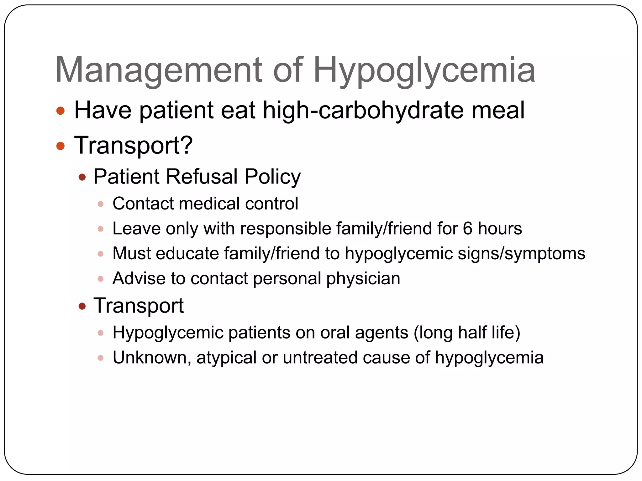Pathophysiology of Type II Diabetes MellitusPancreas continues to produce some insulin however disease results from combination of:Relative insulin deficiency Decreased sensitivity of insulin receptorsOnset usually after age 25 in overweight adultsSome morbidly obese children develop Type II diabetesFamilial componentUsually controlled with diet, weight loss, oral hypoglycemic agentsInsulin may be needed at some point in life