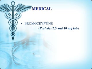 • BROMOCRYPTINE
(Parloder 2.5 and 10 mg tab)

 