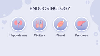 ENDOCRINOLOGY
Hypotalamus Pineal
Pituitary Pancreas
 