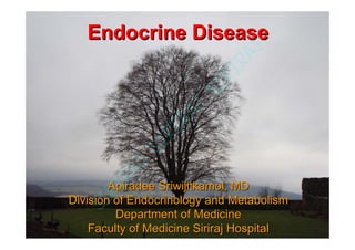 Endocrine Disease




                           J
                        IRA
                     SIR
                RAJ
            IRI
        JS
    IRA

        Apiradee Sriwijitkamol, MD
SIR


Division of Endocrinology and Metabolism
         Department of Medicine
    Faculty of Medicine Siriraj Hospital
 