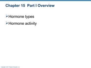 Copyright © 2011 Pearson Education, Inc.
Chapter 15 Part I Overview
Hormone types
Hormone activity
 
