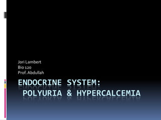 Jori Lambert
Bio 120
Prof. Abdullah

ENDOCRINE SYSTEM:
 POLYURIA & HYPERCALCEMIA
 