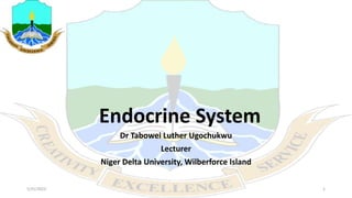 Endocrine System
Dr Tabowei Luther Ugochukwu
Lecturer
Niger Delta University, Wilberforce Island
5/31/2023 1
 