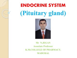 ENDOCRINE SYSTEM
(Pituitary gland)
Mr N.JEGAN
Associate Professor
K.M.COLLEGE OF PHARMACY.
MADURAI.
 
