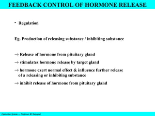 FEEDBACK CONTROL OF HORMONE RELEASE
• Regulation

Eg. Production of releasing substance / inhibiting substance
→ Release o...