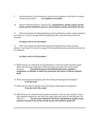 Hormones and the endocrine system worksheet answers
