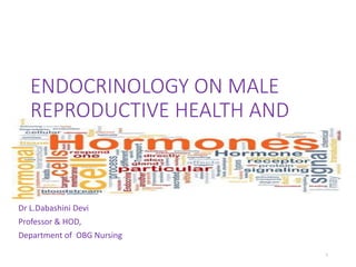 ENDOCRINOLOGY ON MALE
REPRODUCTIVE HEALTH AND
Dr L.Dabashini Devi
Professor & HOD,
Department of OBG Nursing
1
 