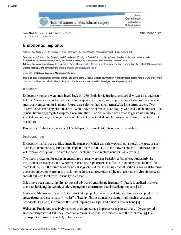 Endodontic implants