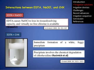 CHX and EDTA
• Mixing CHX and EDTA immediately produces a white
precipitate * it seems that the ability of EDTA to
remove the smear layer is reduced.
 