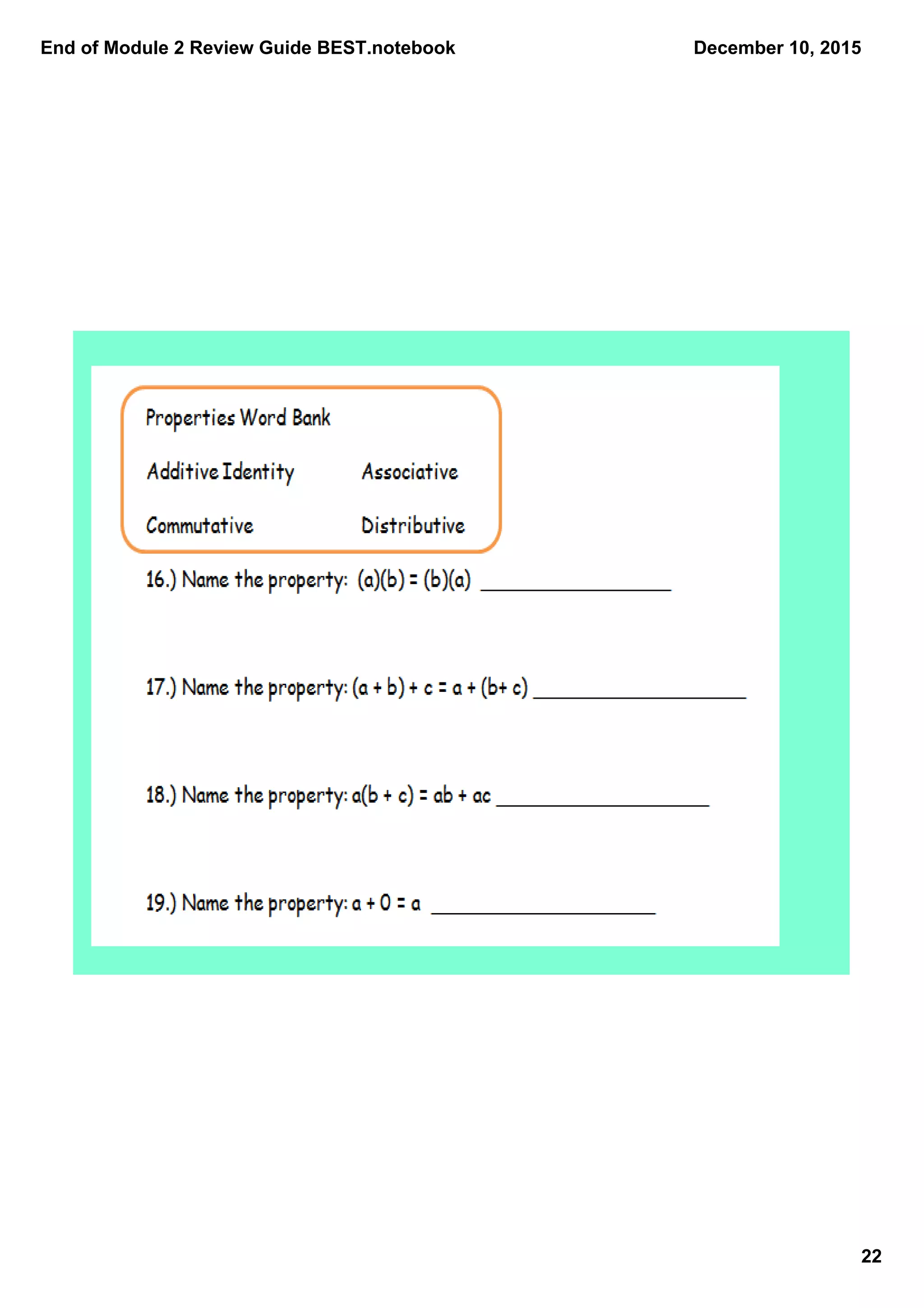 End of Module 2 Review Guide BEST.notebook
22
December 10, 2015
 