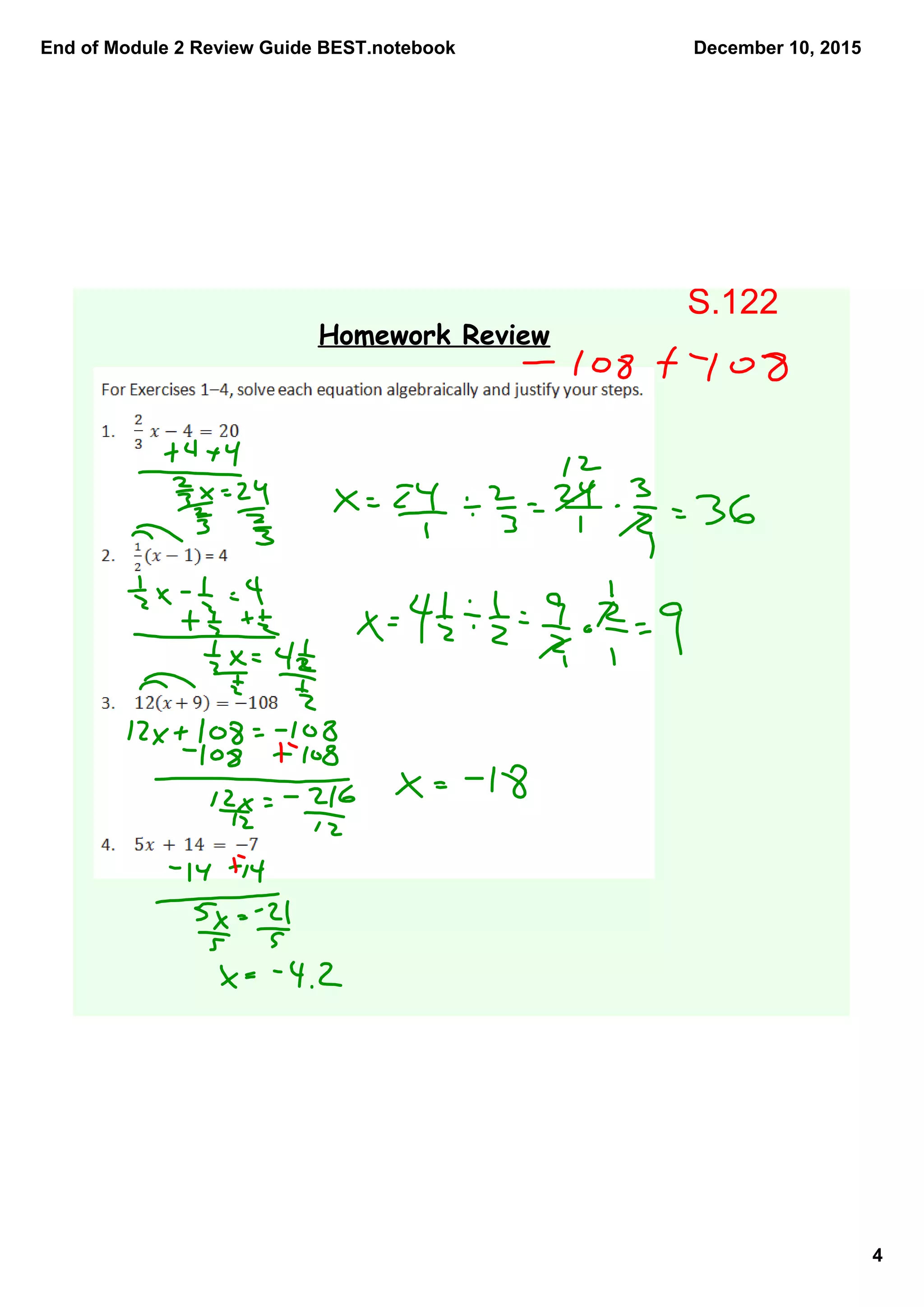 End of Module 2 Review Guide BEST.notebook
4
December 10, 2015
Homework Review
S.122
 