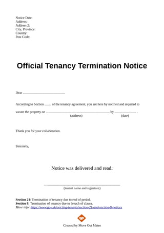 End Of Tenancy Letter Template From Landlord To Tenant