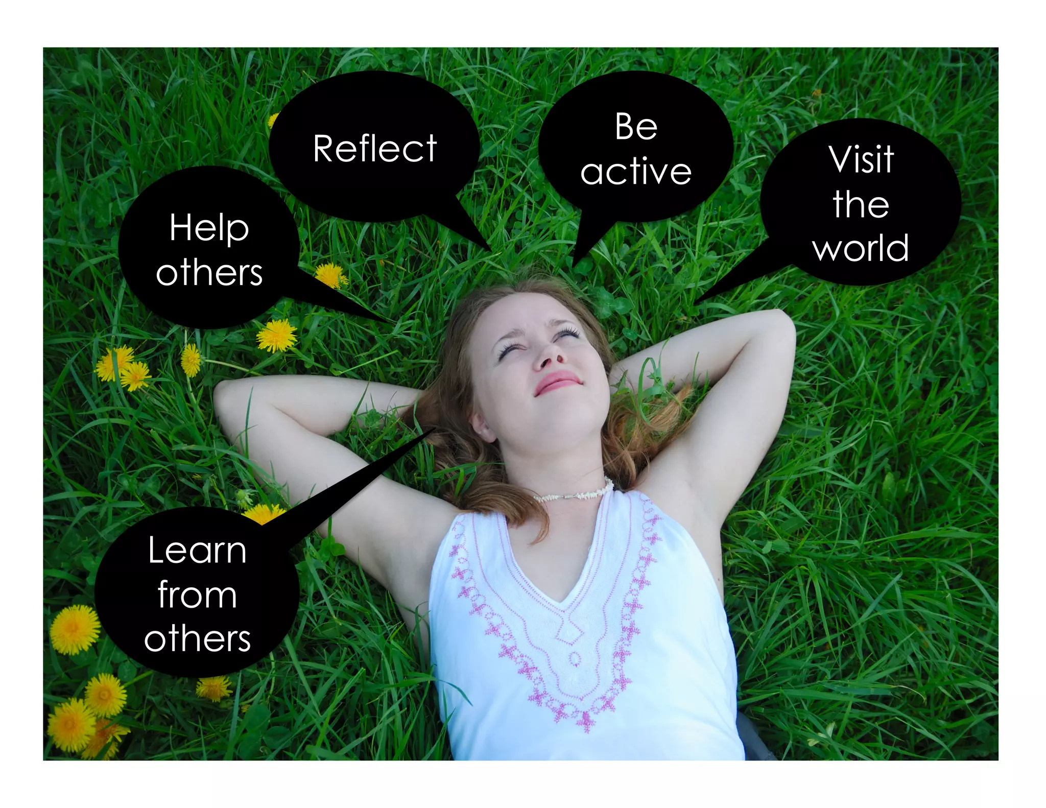 Help
others
Visit
the
world
Reflect
Learn
from
others
Be
active
 