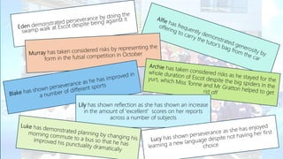 Lily has shown reflection as she has shown an increase
in the amount of 'excellent' scores on her reports
across a number of subjects
 