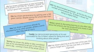 Freddy has demonstrated generosity as he was
nominated for the St Peter's award for being kind and
thinking about other people
 