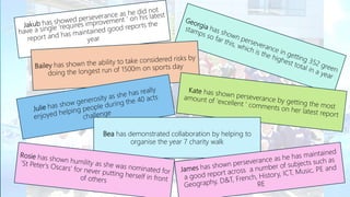 Bea has demonstrated collaboration by helping to
organise the year 7 charity walk
 