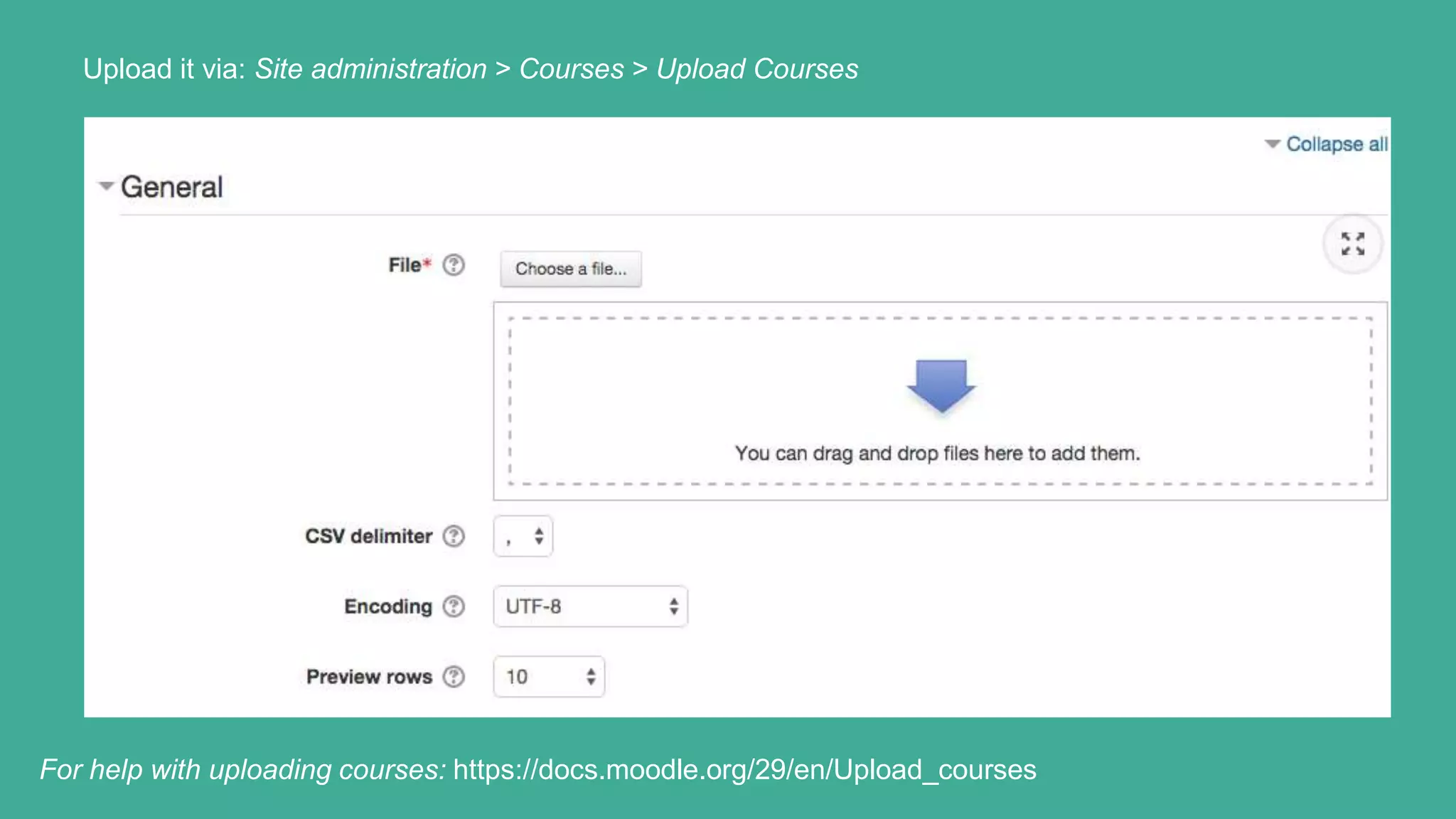 Upload it via: Site administration > Courses > Upload Courses
For help with uploading courses: https://docs.moodle.org/29/en/Upload_courses
 