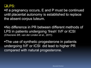 LPS:
If a pregnancy occurs, E and P must be continued
until placental autonomy is established to replace
the absent corp...